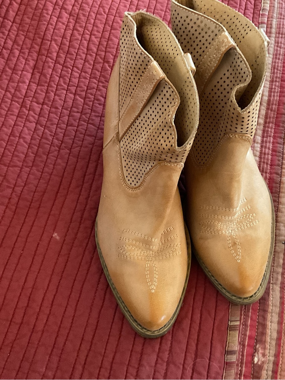 Women’s Tan Perforated Ankle Boots